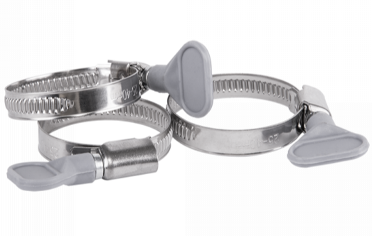 A2 Grip Hose Clip 70–90mm, adjustable metal band with grey grip pads