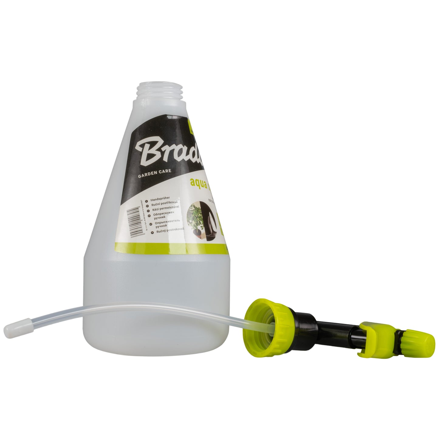 Aqua Spray hand sprayer with extension tube and lime-green cap, black trigger