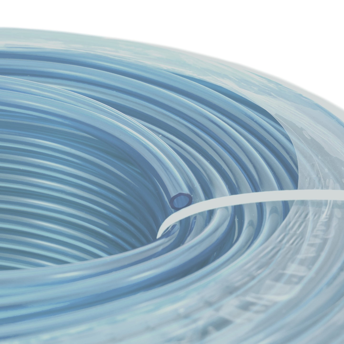 Close-up of clear PVC pipe coil surface and tube wall, 6mm x 8mm size