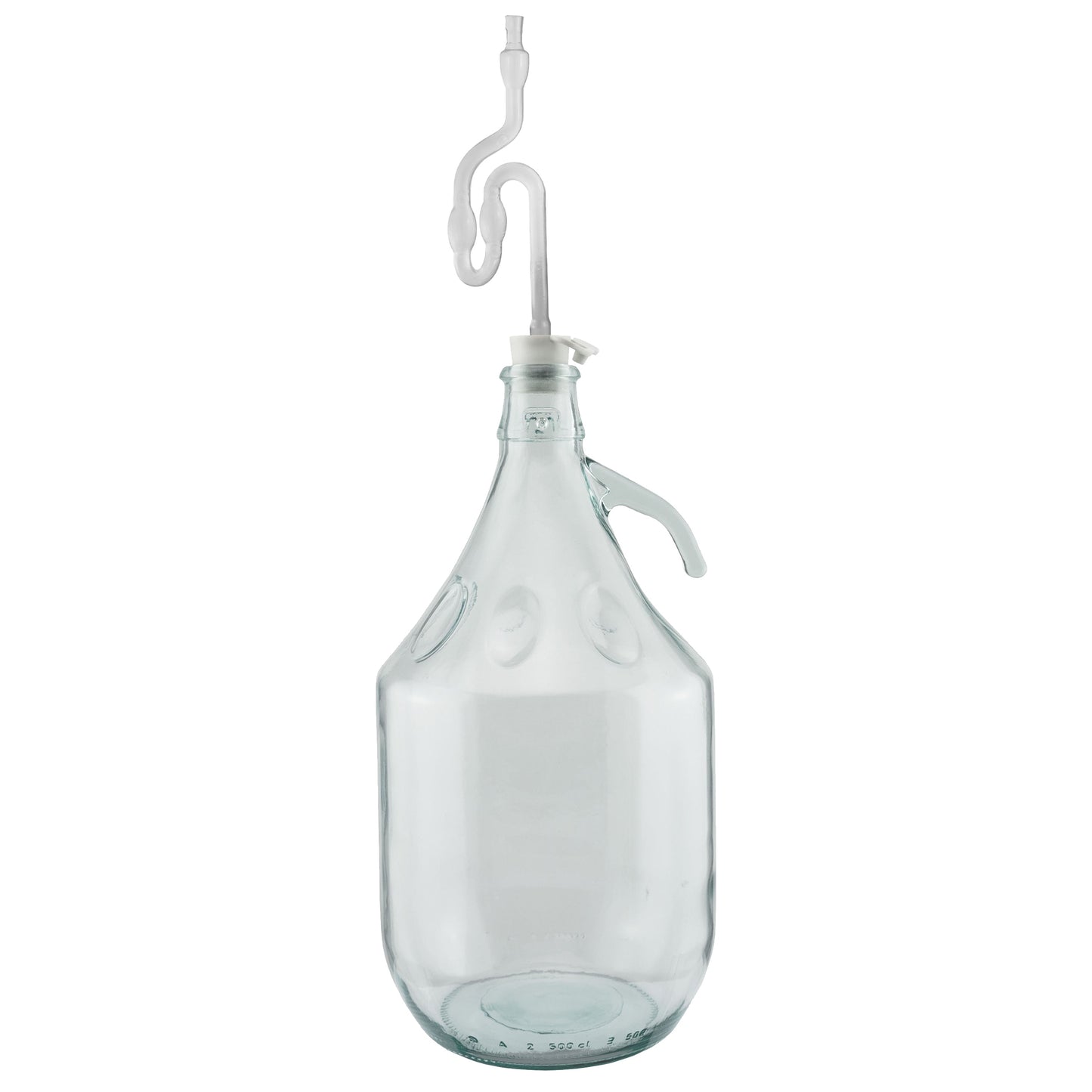 Glas-Demijohn 5L mit Luftschleuse, Bung und Handgriff, transparent