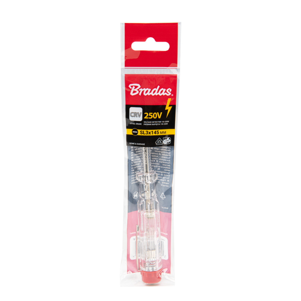 Retail blister pack for 250V current tester flat screwdriver SL3x145mm