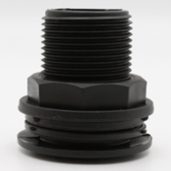 Close-up of black BSPM threaded drain plug with sealing collar and red ring