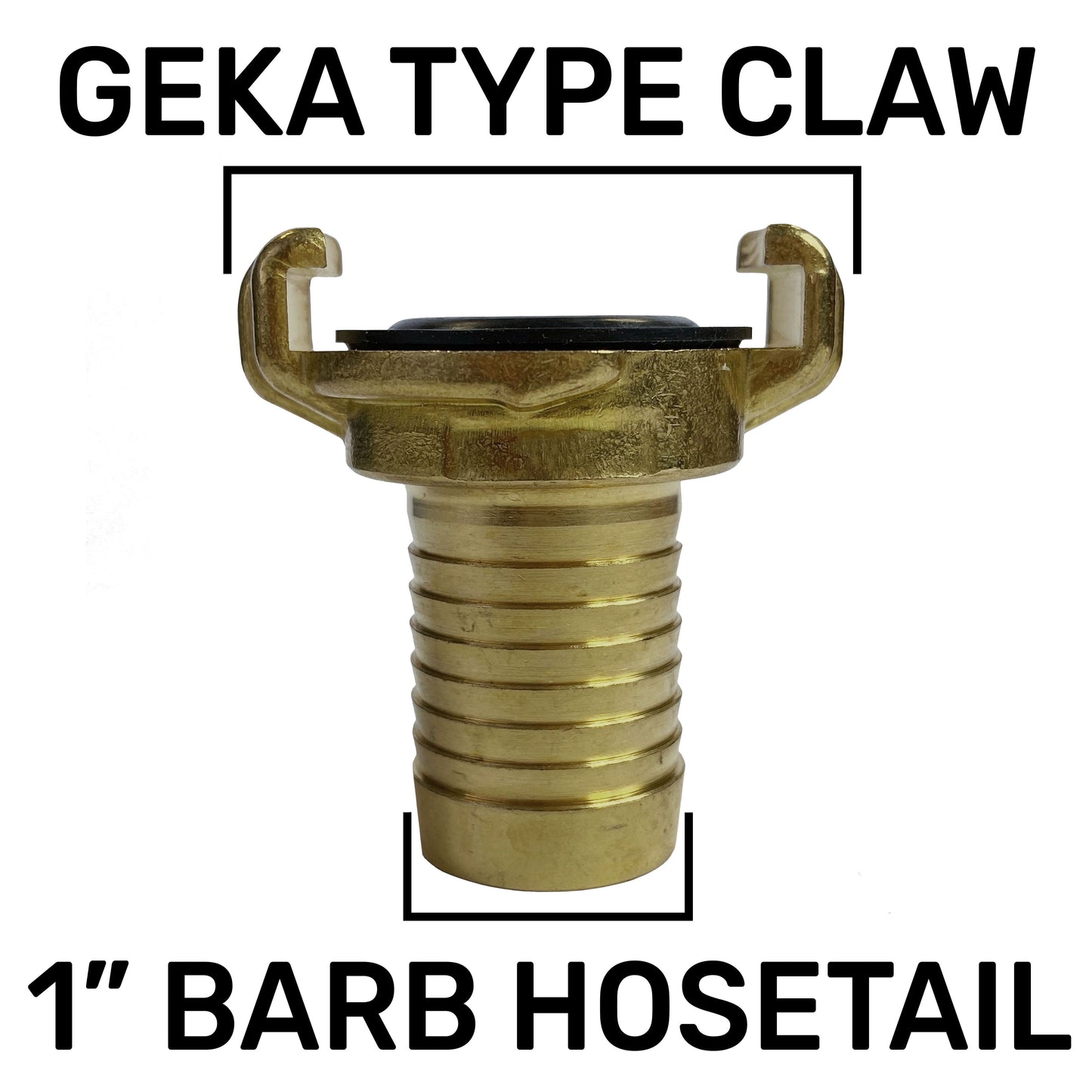 GEKA Type Claw hose tail connector graphic with size text: 1" barb