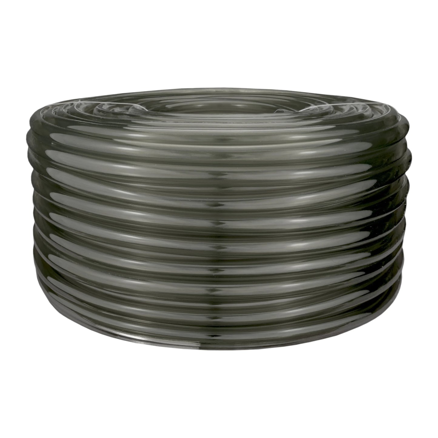 Grey semi-transparent PVC pipe coil, front view