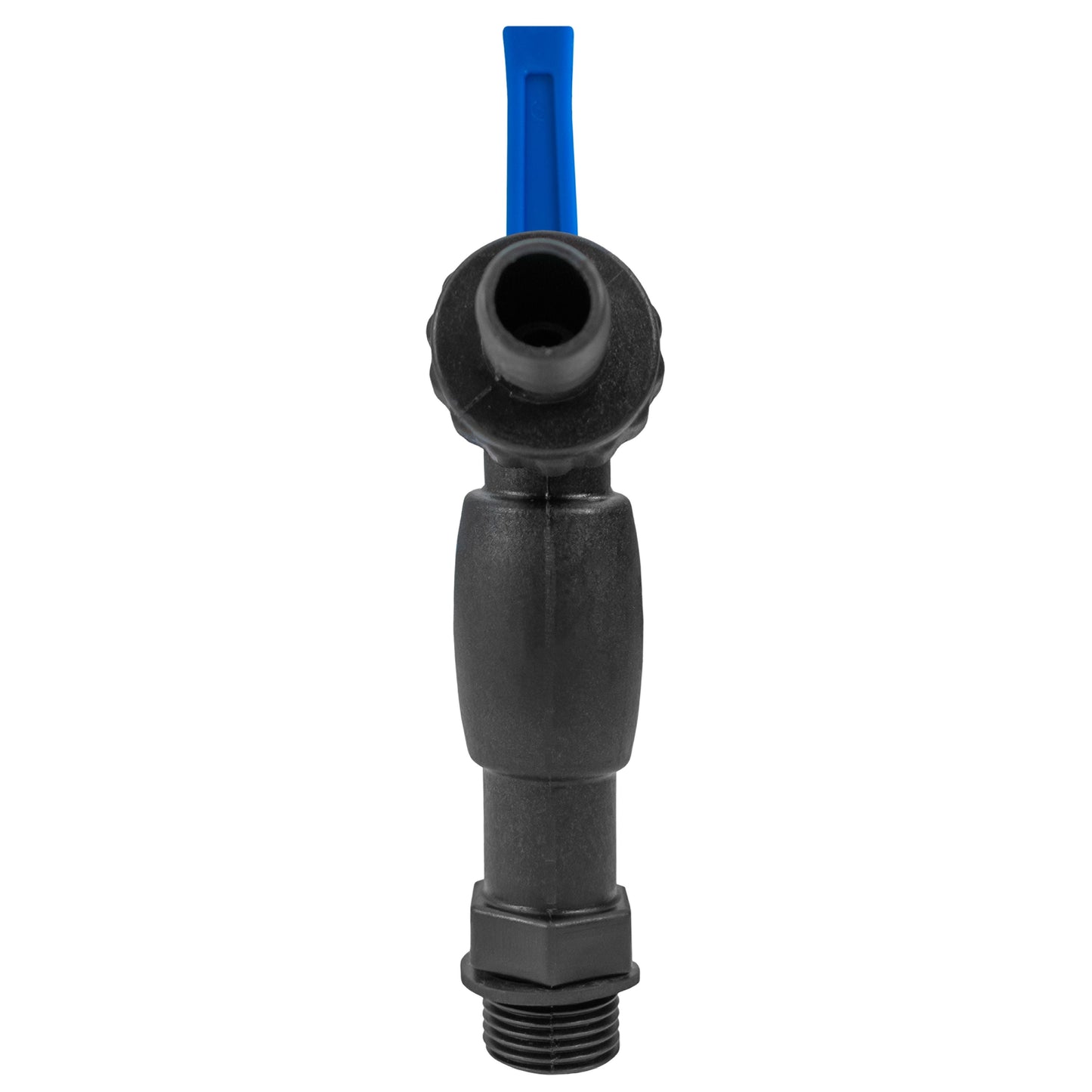 3/4" BSPM garden tap connector, barbed end with blue lever, black threaded body