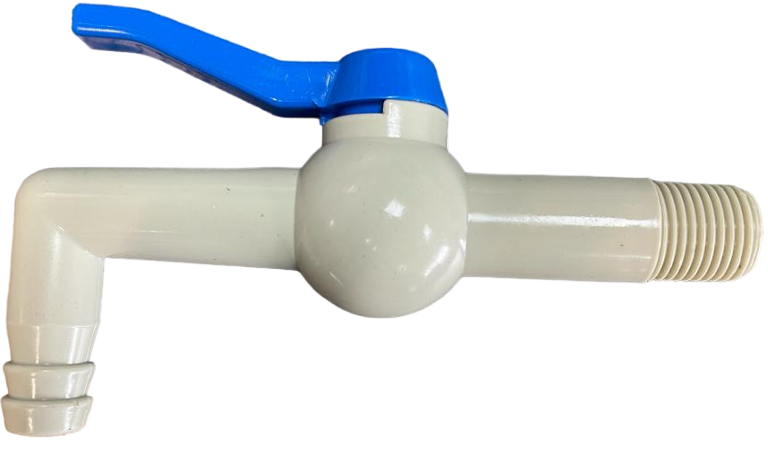 PP 90° tap with blue lever handle, 1/2" BSPM male thread, 150mm inlet