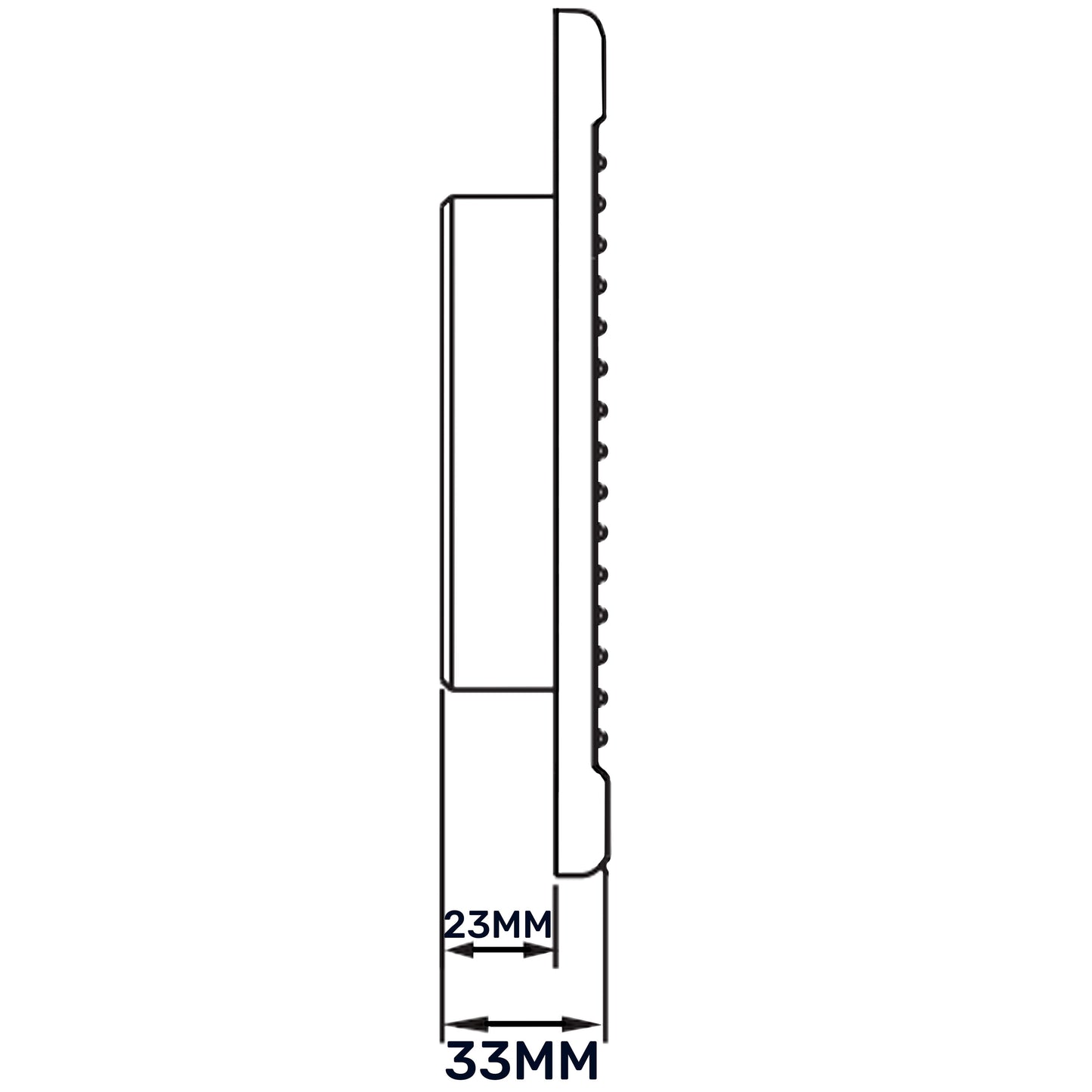 Side thickness of Louvre vent frame with 23mm and 33mm measurements