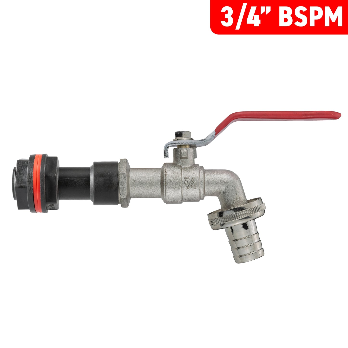 3/4" BSPM water butt extension kit with barbed lever tap and red handle