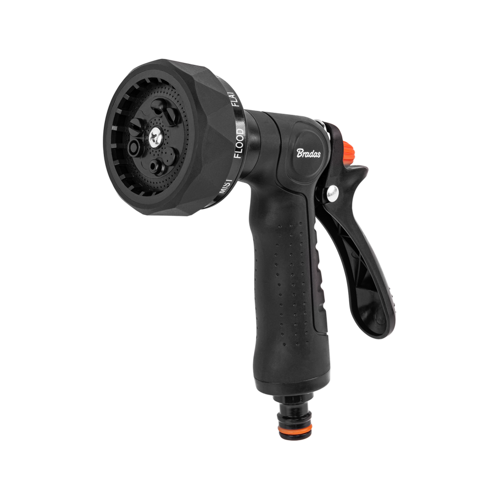 Multi-function garden sprayer nozzle with flow modes and orange stop ring