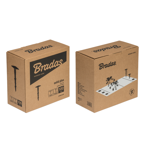 Weed control fabric fixing peg boxes (100 count) with peg illustrations