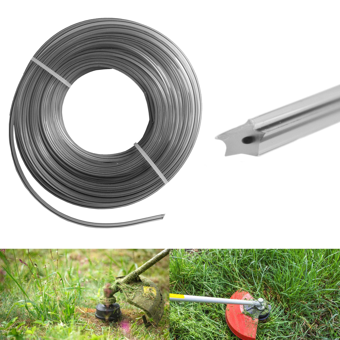 Dual Star trimmer line roll with line fitted on strimmer head