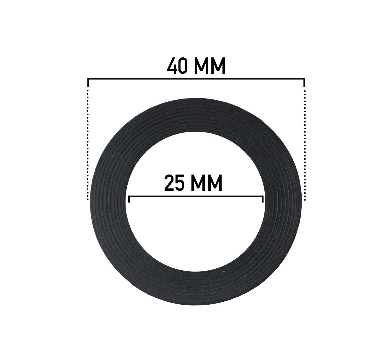 3/4" BSPF washer: 40 mm outer diameter, 25 mm inner diameter, black