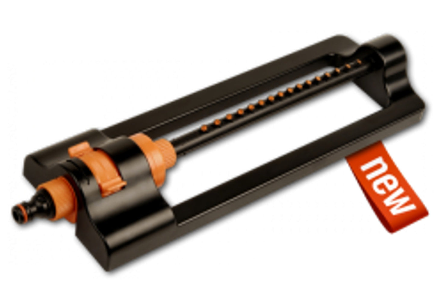 Black and orange compact oscillating sprinkler with adjustable jet row