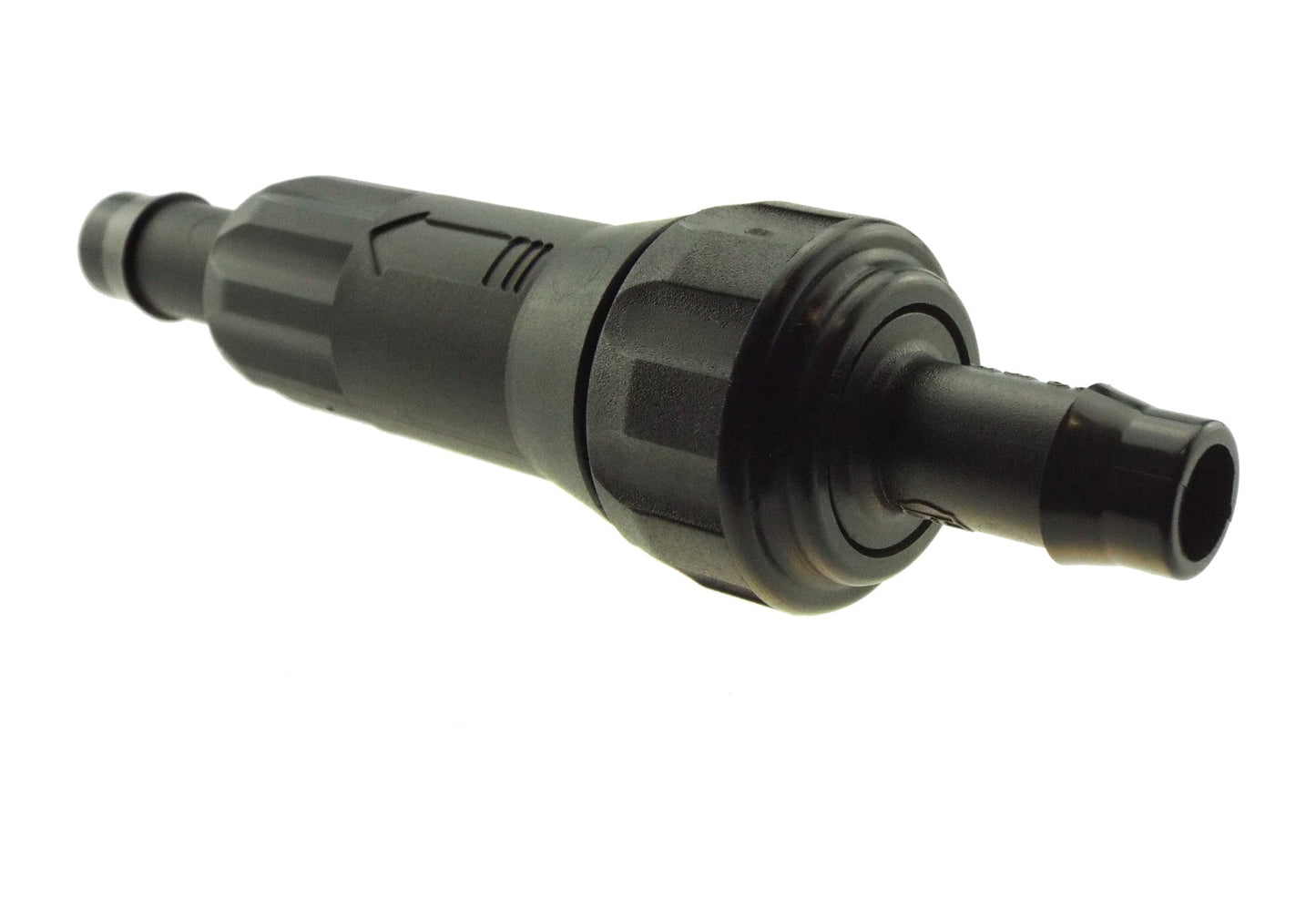 In-line filter 13mm, black plastic inline adapter with threaded collar
