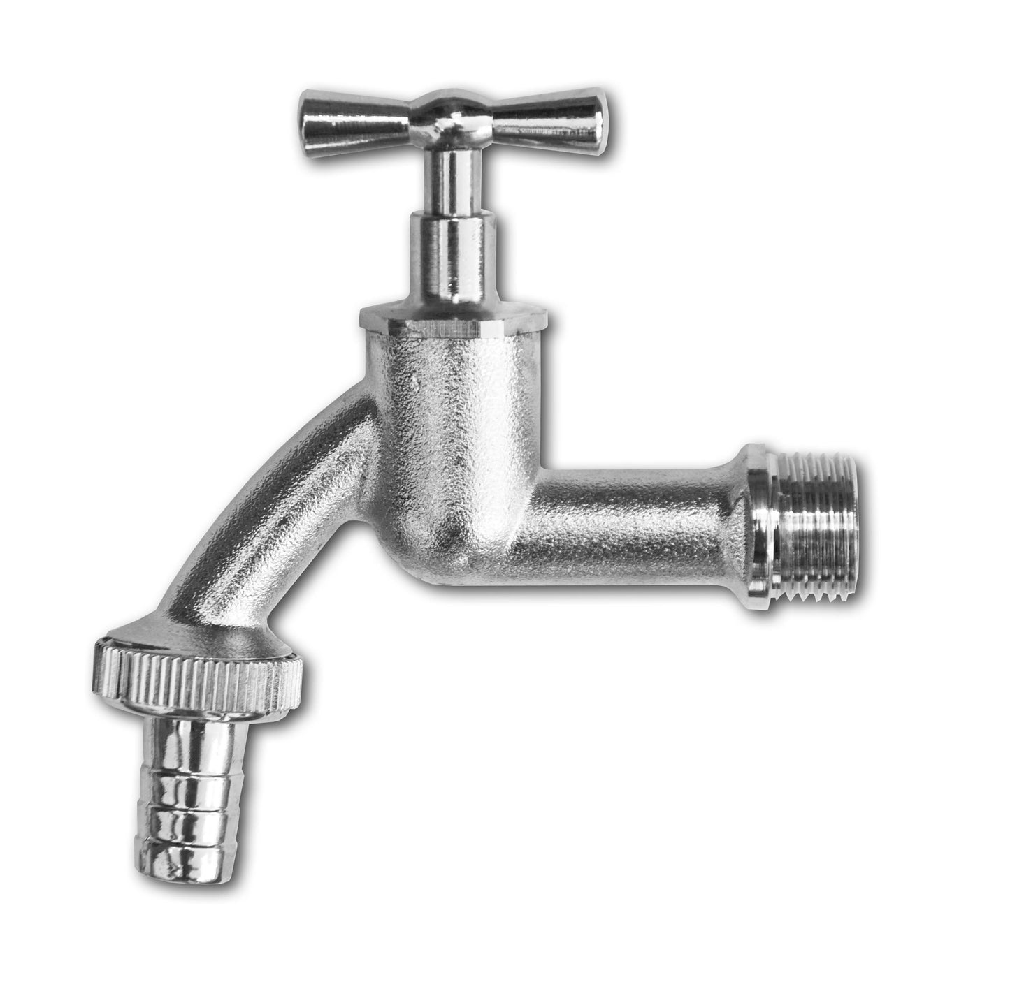 Nickel-plated brass garden bib tap, 1/2" BSPM inlet, plastic barbed outlet