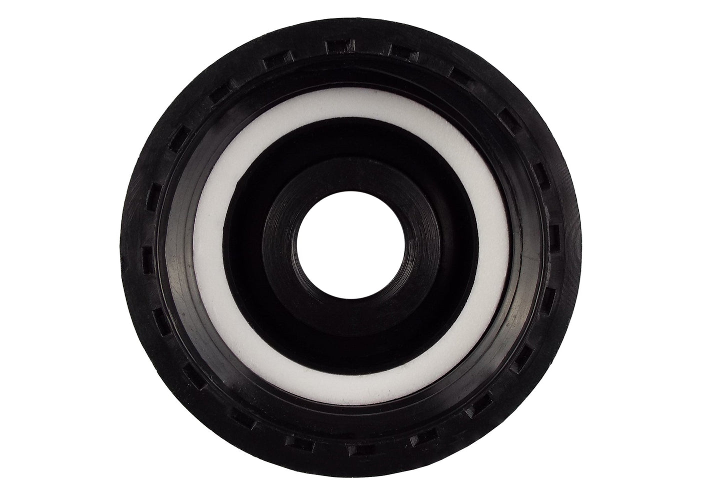 IBC tank end cap underside with rubber seal and center opening