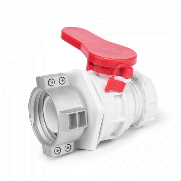 IBC Valve S60X6 metal swivel collar with red shutoff handle and lock