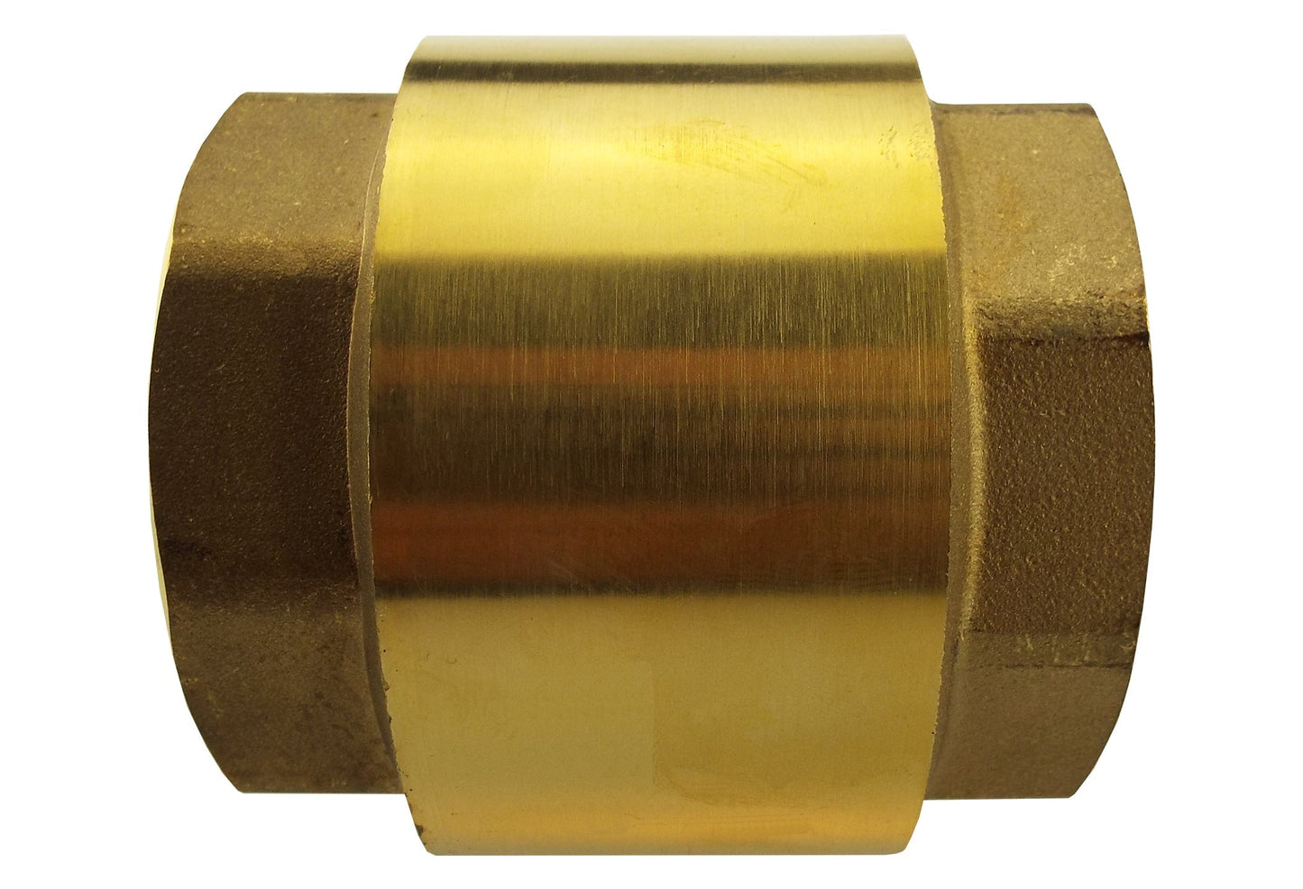 Brass spring check valve 1/2" BSPF close-up of threaded ends and body fittings