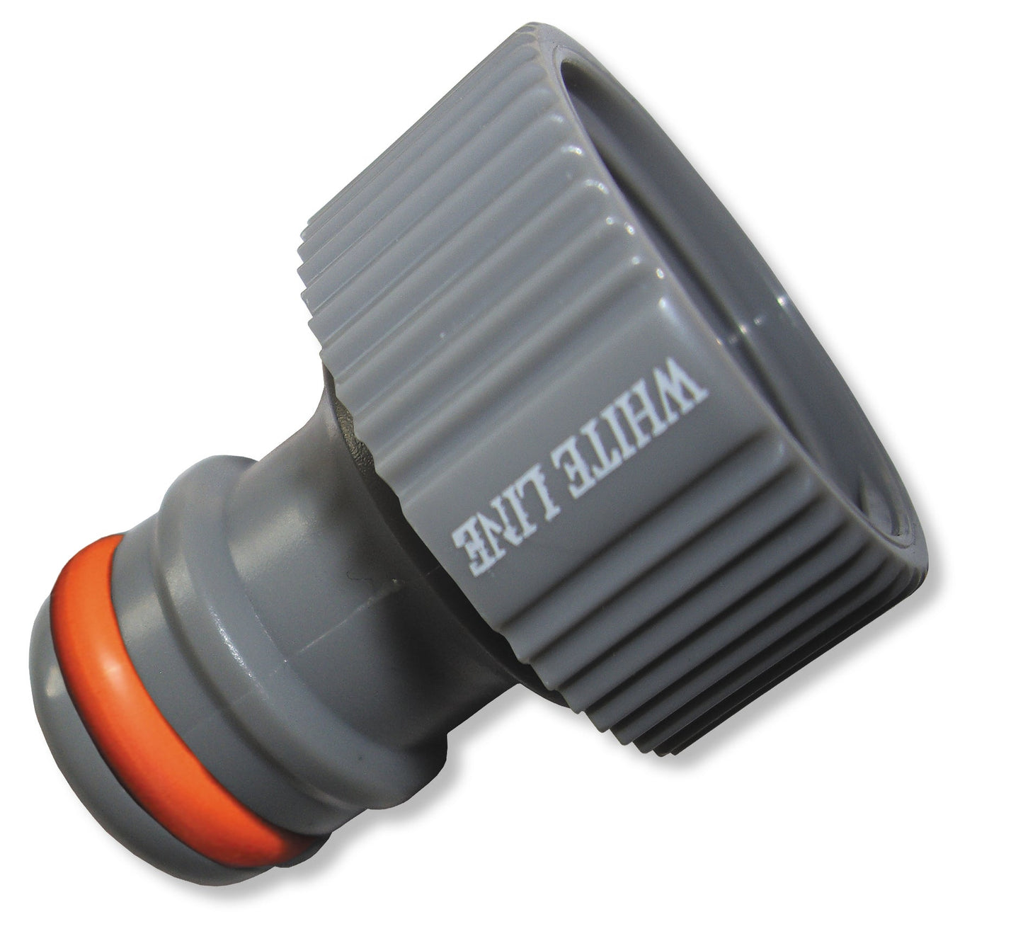 Gray 1 in female tap connector BSPF with orange seal ring and threaded end