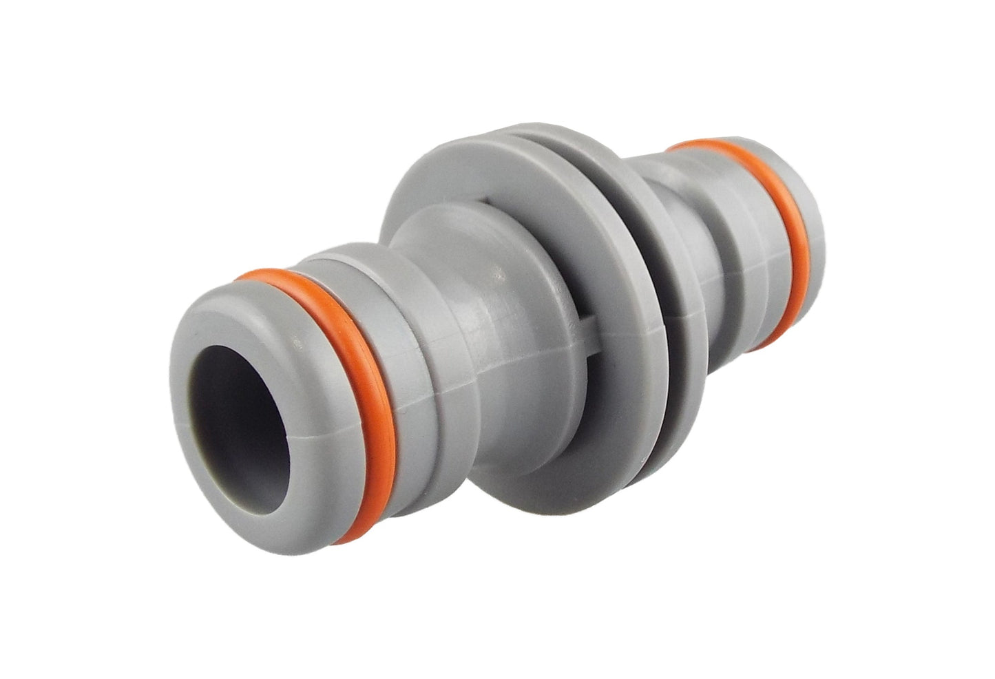 Male two-way connector with flanged end, gray body and orange seal rings