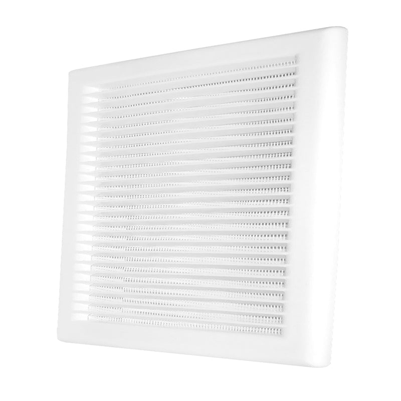 White Louvre vent panel with fine horizontal mesh grille