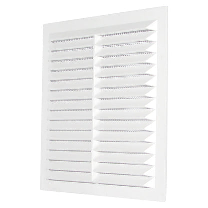 Louvre Vent 235mm x 235mm with fly screen, white louvered grille