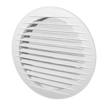 Louvre Vent KRO 125 with fly mesh, white round vent with layered slats