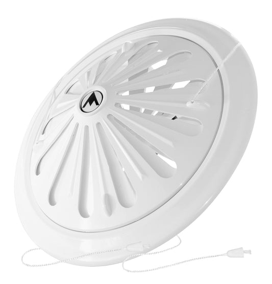 Adjustable round louvre vent in white, 80–160 mm; front with louver blades.