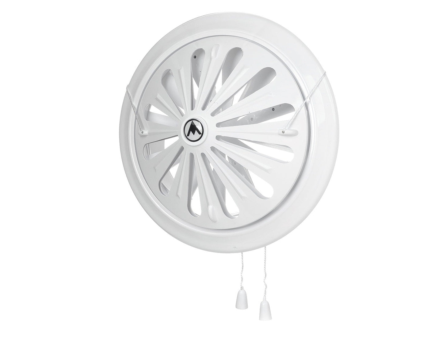 White round louvre vent with radial louvre blades and two pull cords.