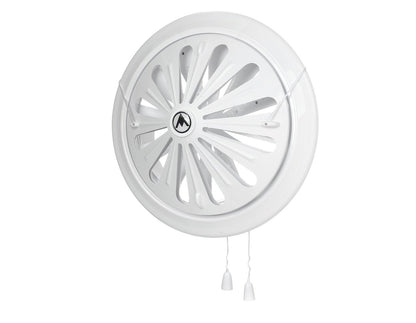 White round louvre vent with radial louvre blades and two pull cords.