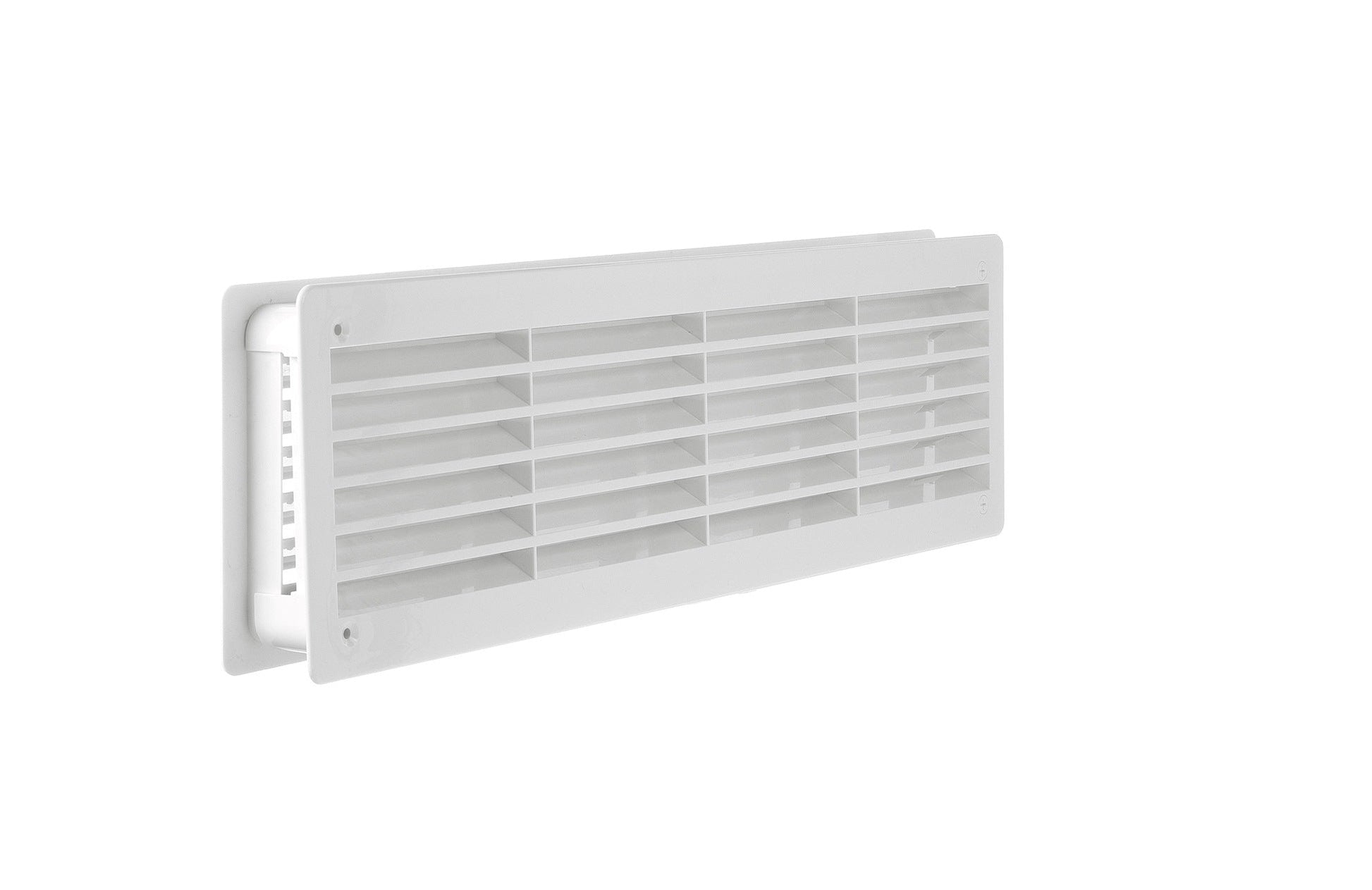 Open side view of white door louvre vent with horizontal blades