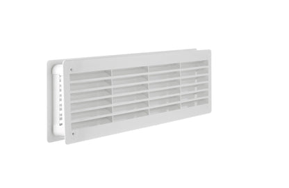 Open side view of white door louvre vent with horizontal blades