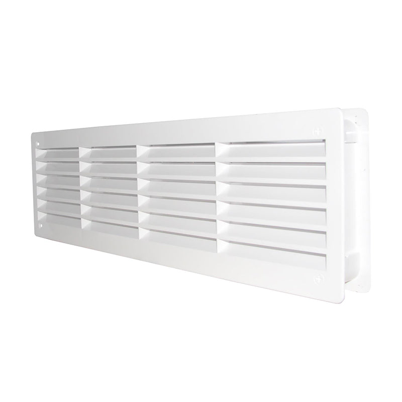 Rectangular white door louvre vent with raised side frame and horizontal blades
