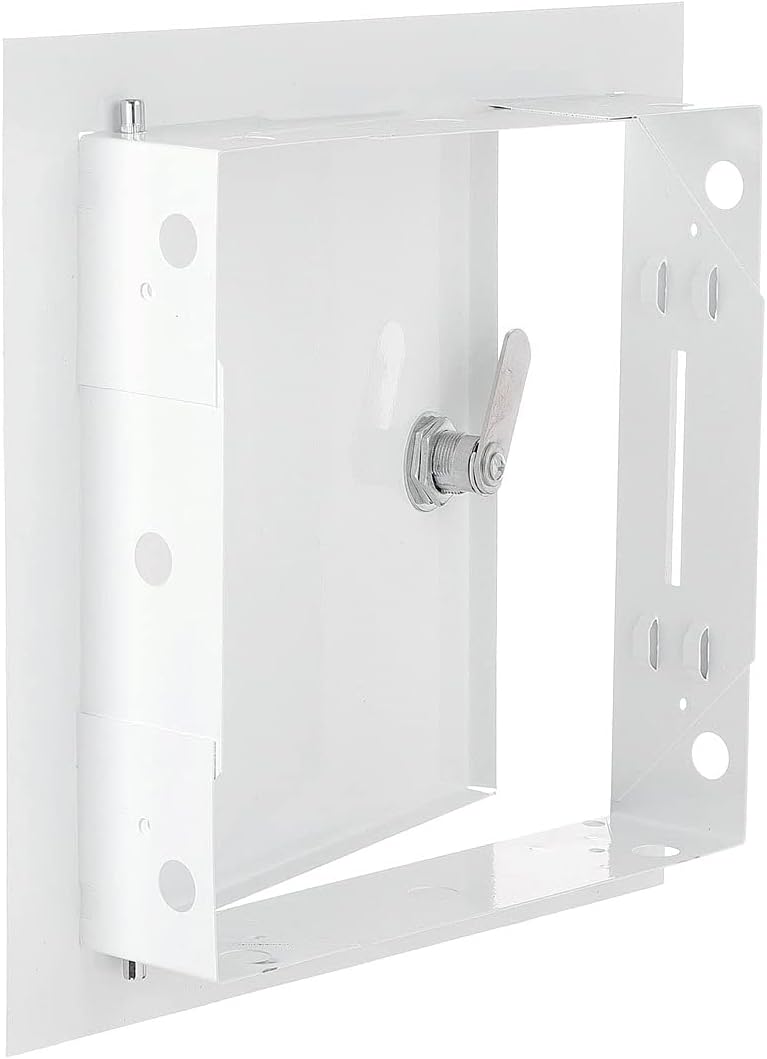 White access panel door with lock mechanism, door open view