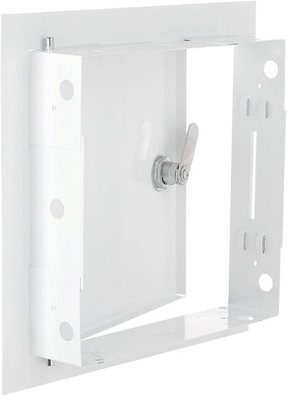 White access panel door with lock mechanism, door open view