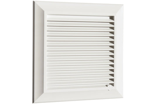White Louvre vent with horizontal louvres and circular control knob, Duo Smart 165