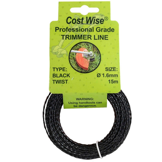 Black twist strimmer line, 1.6mm x 15m spool on product label