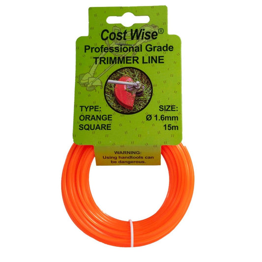 Orange square trimmer line, 1.6mm x 15m spool, professional grade