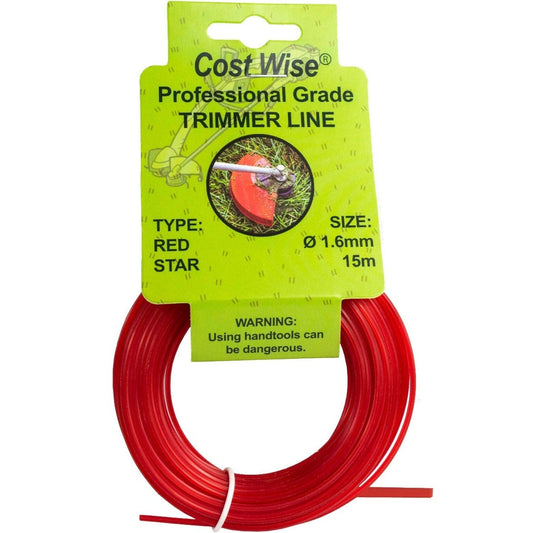 Red Star strimmer line 1.6mm x 15m, red trimmer cord on retail pack