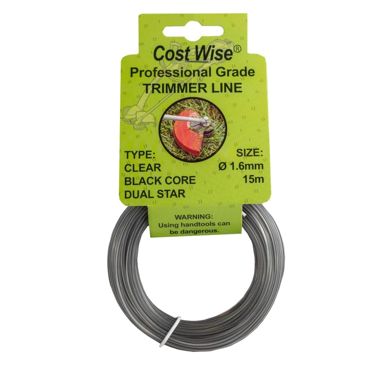 Dual Star trimmer line 1.6mm x 15m, black core, on package