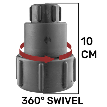 360° swivel IBC adaptor base with 3/4" BSPF thread, showing rotation ring in red