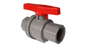 PVC 1.25" BSPF stopcock with red lever on grey threaded body