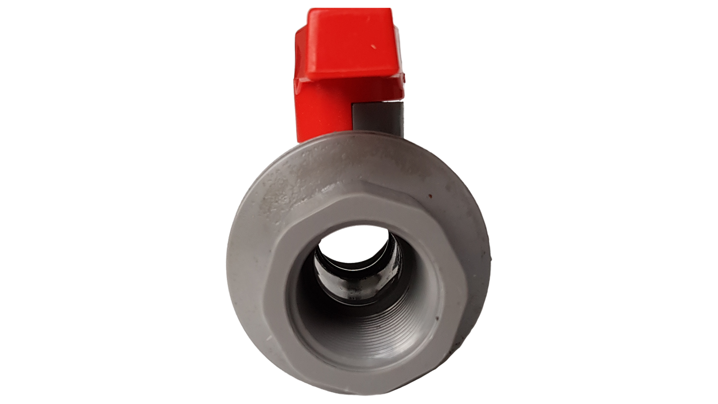 PVC 3/4" BSPF Stopcock, red lever and grey face with internal threaded port