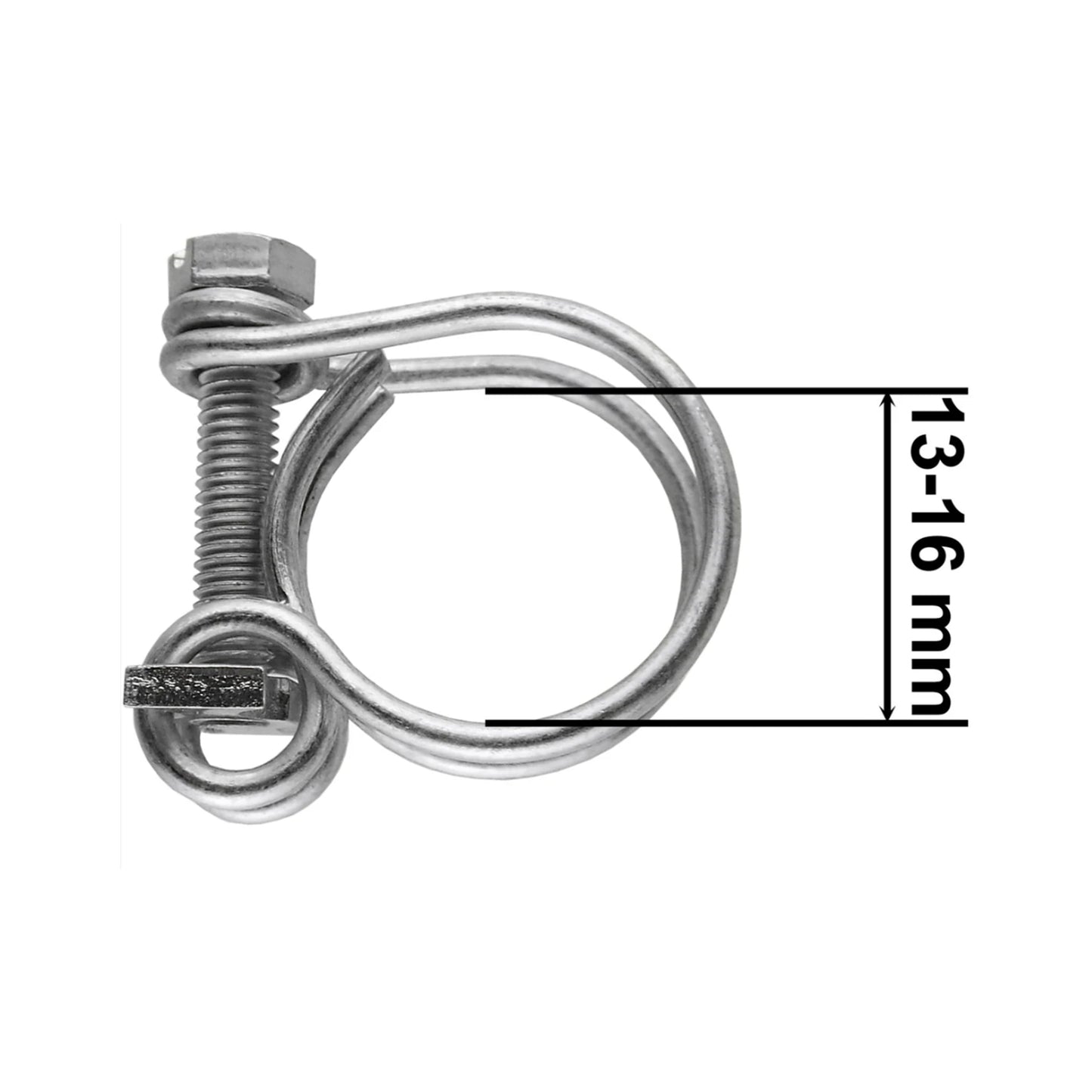 Double wire hose clamp, galvanised steel, 13–16 mm