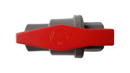 PVC 3/4" BSPF Stopcock, red top lever with grey body and central valve cap