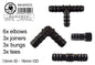 Mix Barb Connectors 1/2", set of elbows, joiners, tees and bungs, black