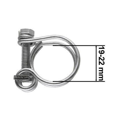 Double wire hose clamp, galvanised, 19–22mm—circular band with screw housing