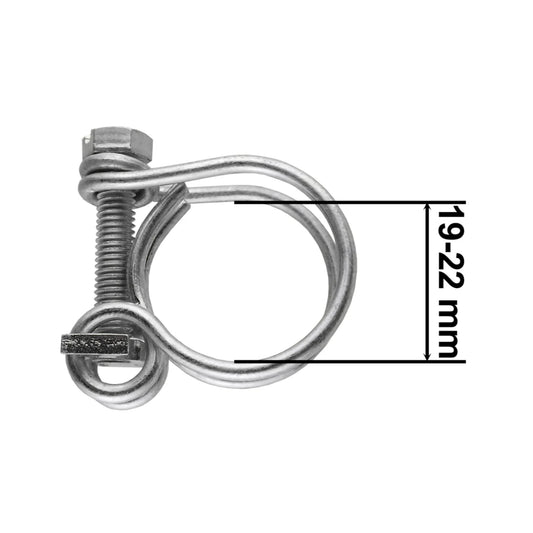 Double wire hose clamp, galvanised, 19–22mm—circular band with screw housing