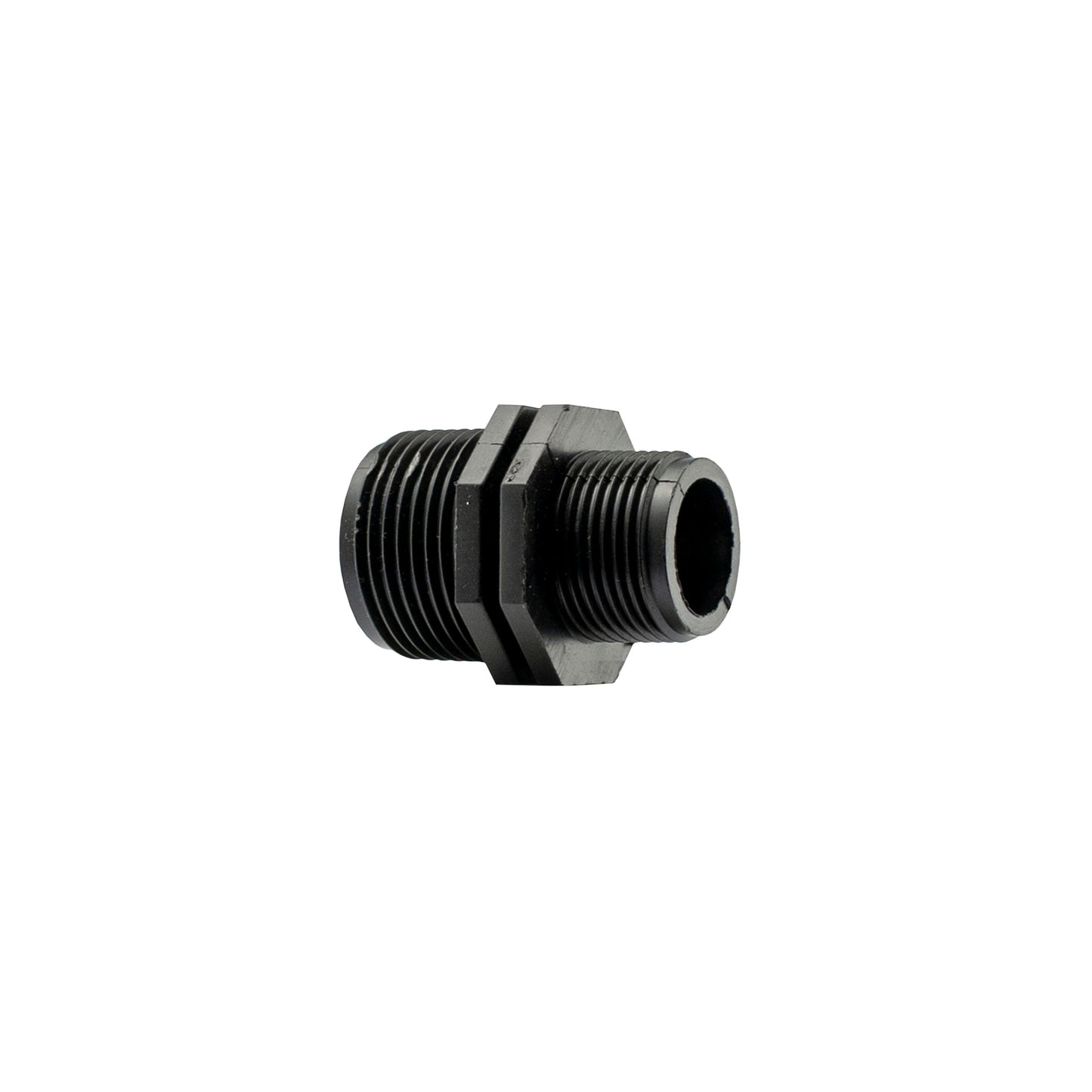 1" to 3/4" BSP male reducing nipple, black threaded fitting