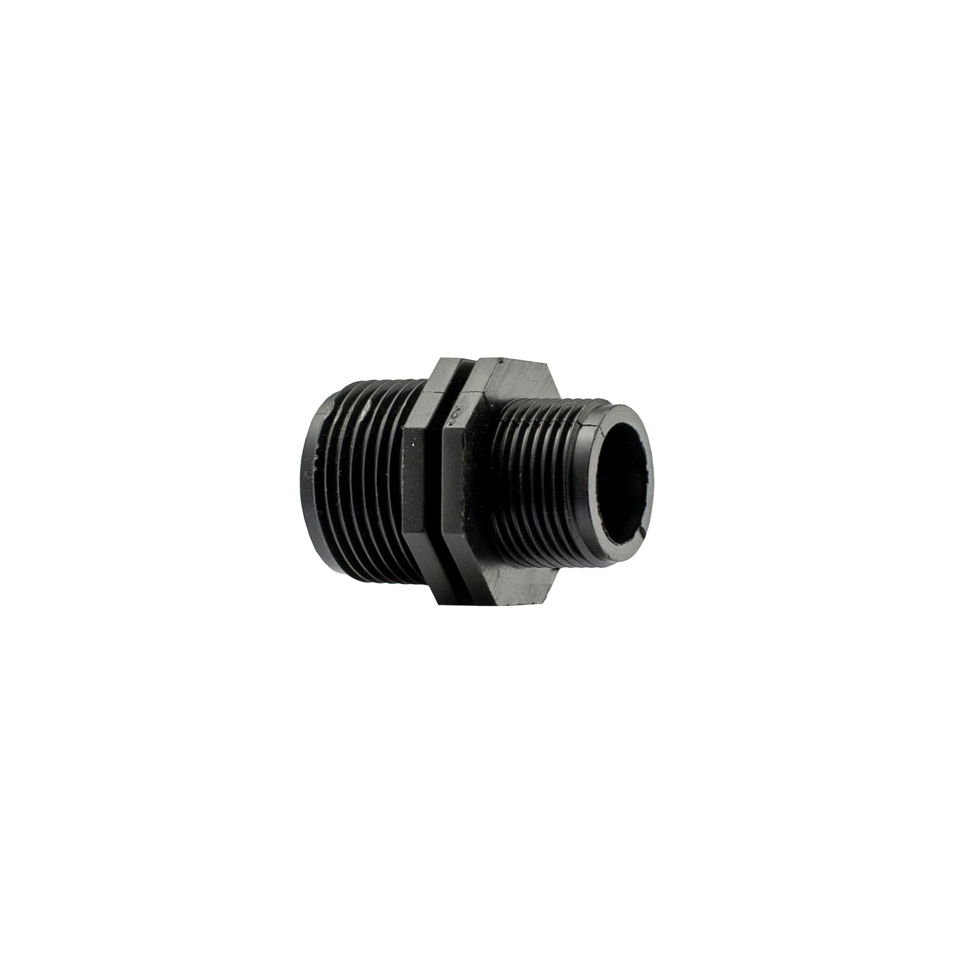 1" to 3/4" BSP male reducing nipple, black threaded fitting